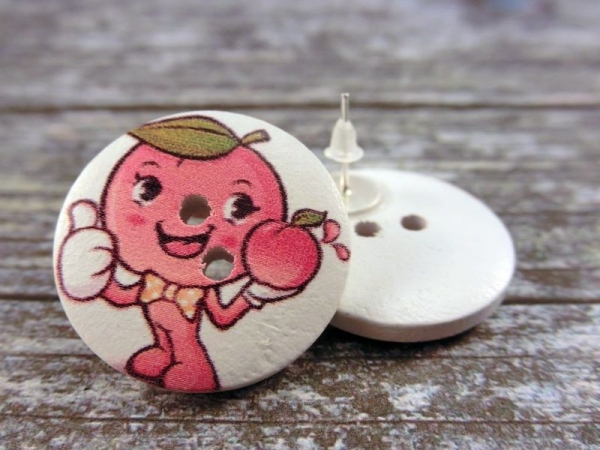 Kirsch Männchen Knopf Ohrstecker Holz Cherry